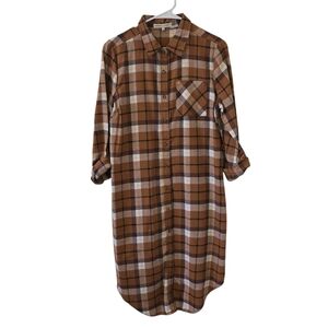 Madison & Hudson Medium Oversized Plaid Brown Shirt Dress